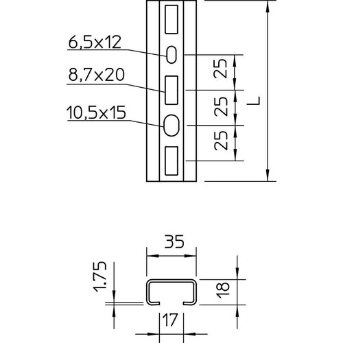 1104411 OBO 1268 SL 600 FS Profilschiene 600x35x18 St gelocht, Schlitzweite 17mm Produktbild Additional View 1 L