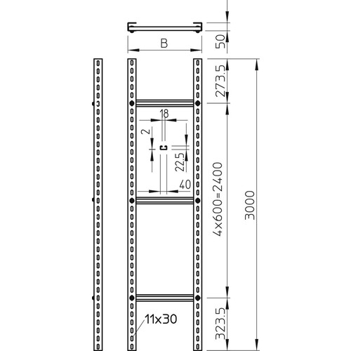 6010482 OBO SLM 50 C40 4 FT Steigeleiter schwer 400x3000 St mit C 40 Sprosse Produktbild Additional View 1 L