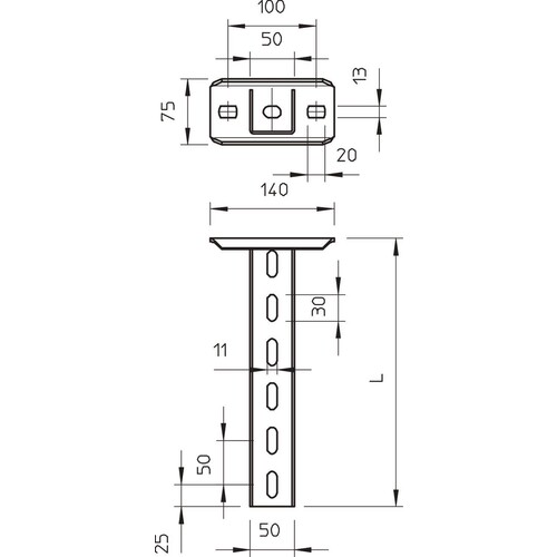 6341551 OBO US 5 K 50 FT Hängestiel 50x50x500 ST mit angeschweiß. Kopfplatte Produktbild Additional View 1 L