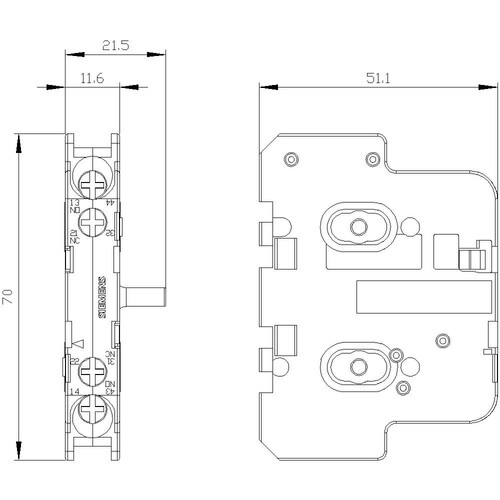 3TY7561-1AA00 Siemens Hilfschalterblock 1S 1Ö für Baugröße S2 seitlicher Anbau Produktbild Additional View 2 L