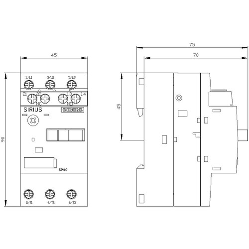 3RV1011-1EA15 Siemens Leistungsschalter Baugr.S00 2,8-4A 1s/1ö querliegend Produktbild Additional View 2 L