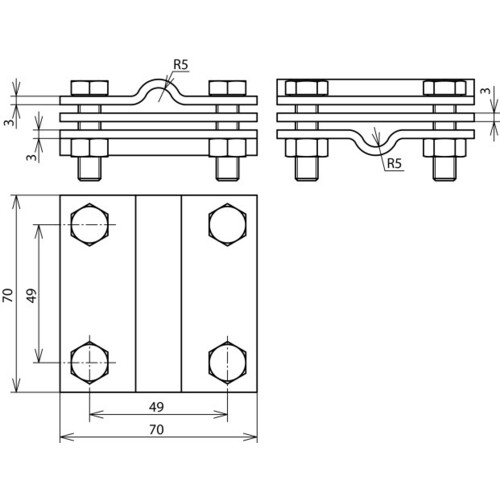 319229 DEHN Kreuzklemme Niro 3-teilig 7-10/FL30-40 Produktbild Additional View 1 L