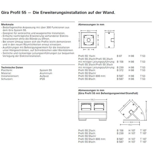 119327 GIRA Installationsprofil 55 3-fach reinweiss m. Befestigungswinkel Produktbild Additional View 1 L