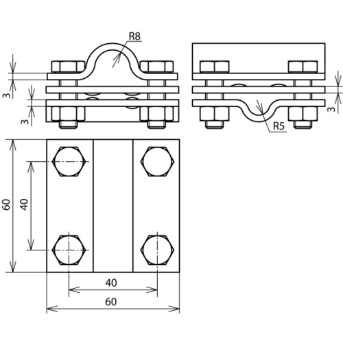 319219 DEHN Kreuzklemme 8-10/16 16/FL30 Niro (V4A) M8 3-teil. Produktbild Additional View 1 L