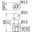 755200 DEHN Kugelfestpunkt D25mm gerade KFP25 M12 Produktbild Additional View 1 S