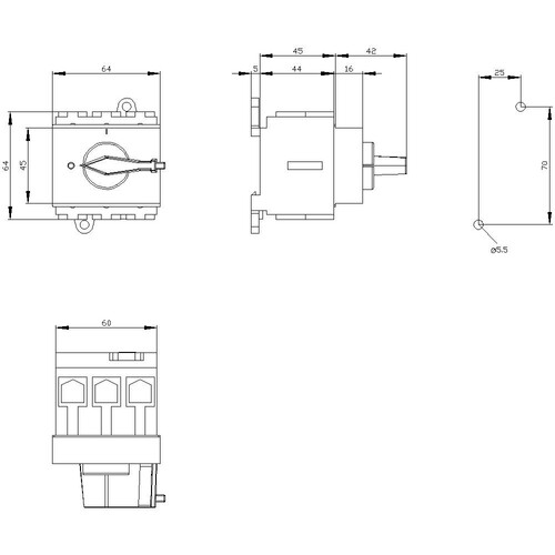 3LD2530-0TK13 Siemens Not-Aus Schalter 3-polig 22kW VE Produktbild Additional View 2 L