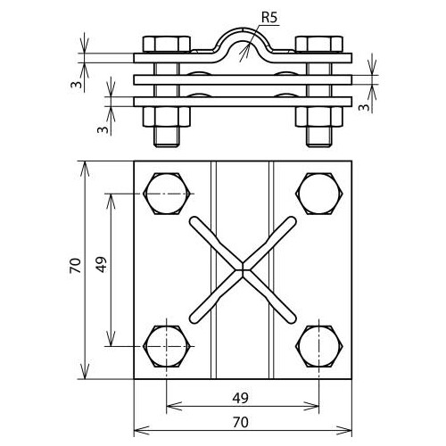 321045 DEHN Kreuzklemme 3-teilig St/tzn 8-10/30-40mm rd/fl Produktbild Additional View 1 L