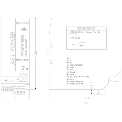 3RX9501-0BA00 SIEMENS AS-I Power 3A AC120V/230V IP20 AS-Interface Netzteil Produktbild Additional View 1 L