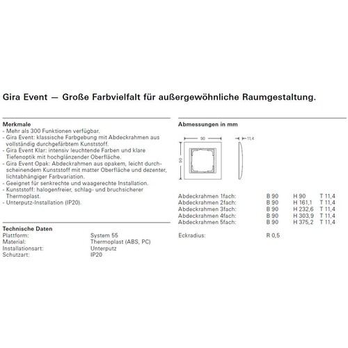 0214726 GIRA Abdeckrahmen 4fach für Farb e Alu Event Klar Weiß Produktbild Additional View 1 L