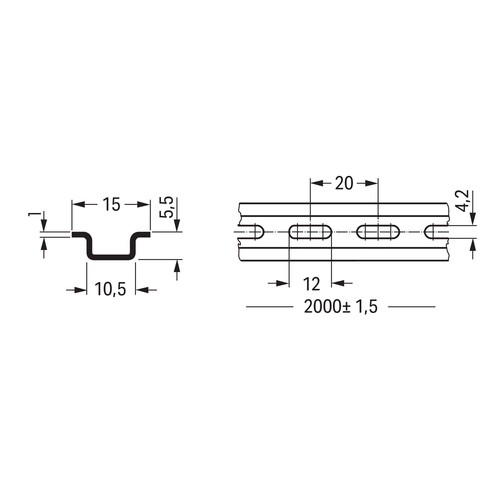 210-111 Wago Tragschiene 15x5,5mm gelocht Produktbild Additional View 1 L