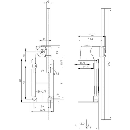 3SE5112-0CH80 Siemens Positionsschalter m. Stangenhebel Aluminium 200mm Produktbild Additional View 2 L