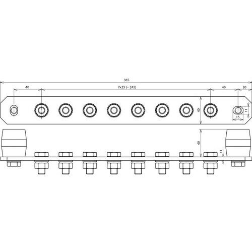 472227 DEHN Potential-Ausgleichsschiene CU o.Abdeckung 8 Anschlüsse M10 Produktbild Additional View 1 L