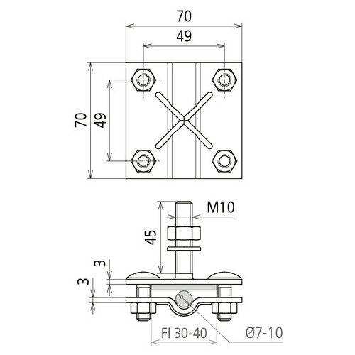 478141 DEHN Anschlussklemme f. Erdungs- festpunkt M10 f. Rd 7-10/Fl30-40mm  St/t Produktbild Additional View 1 L