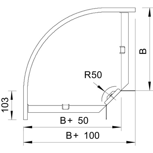 6043208 OBO RB 90 615 FS Bogen 90° 60x150 horizontal, mit Winkelverbinder Produktbild Additional View 1 L