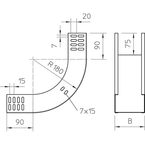 7007009 OBO RBV 615 S FS Vertikalbogen 90° 60x150 steigend Produktbild Additional View 1 L