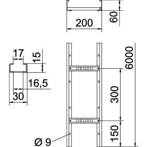 6208700 OBO LG 620 VS VA4301 Kabelleiter 60x200x6000 VA gelocht, mit VS-Sprosse Produktbild Additional View 1 L