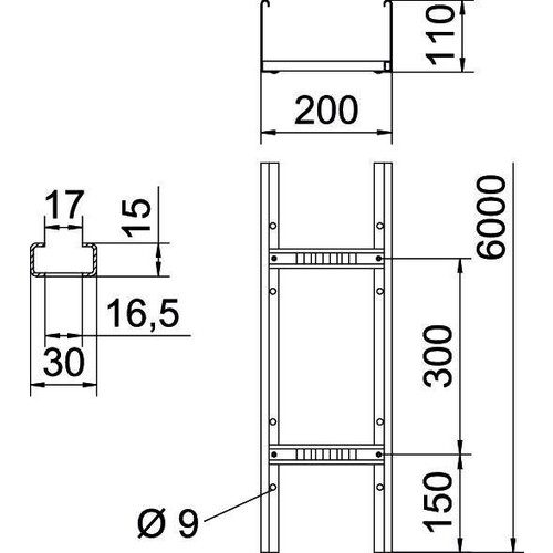 6216442 OBO LG 112 6000 FS Kabelleiter gelocht mit VS-Sprosse 110x200x6000 Produktbild Additional View 1 L