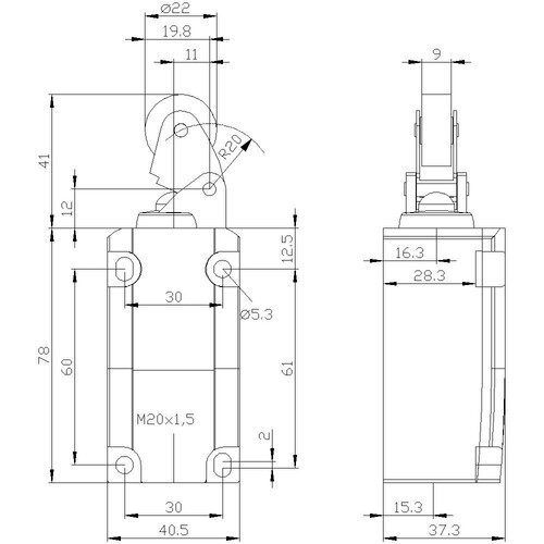 3SE5112-0CE01 Siemens Positionsschalter mit Rollenhebel Metall 1S+1Ö Produktbild Additional View 2 L