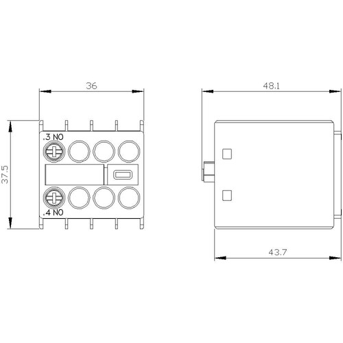 3RH2911-1HA10 Siemens Hilfsschalter- block Frontseitig  1S für S0 Produktbild Additional View 2 L