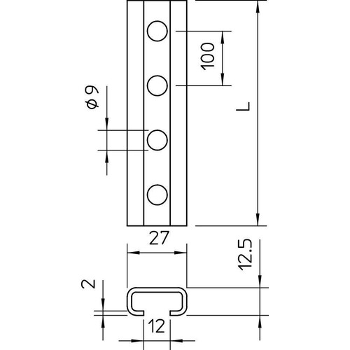 1109529 OBO Profilschiene 27x12,5mm Schlitzweite 12mm gelocht 2062 L 2m FT Produktbild Additional View 1 L