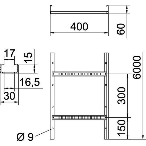 6208633 OBO LG 640 VS 6000FS Kabelleiter gelocht mit VS-Sprosse 60x400x6000 Produktbild Additional View 1 L