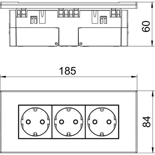 6119414 OBO SDE-RW D0RW3 Steckdosen einheit Modul 45 3fach 84x185x59 reinwei Produktbild Additional View 1 L