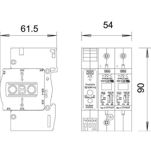 5096375 OBO V20-C 2+AS-280 SurgeController V20 mit Akustiksignalisi Produktbild Additional View 1 L