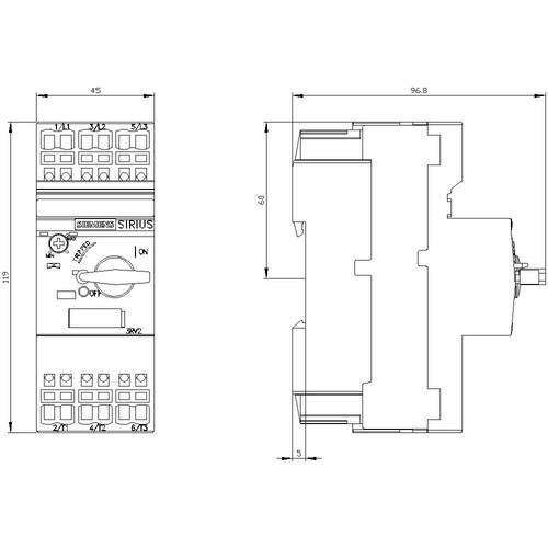 3RV2021-4CA20 Siemens LEISTUNGSSCHALTER FEDERZUGANSCHL. 22A Produktbild Additional View 2 L