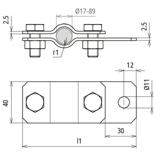 410359 DEHN Erdungsrohrschelle D 48,3mm NIRO m. Anschlussbohrung D 11mm Produktbild Additional View 1 L