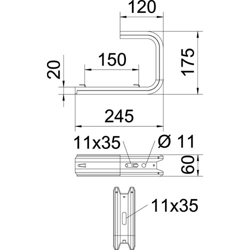 6365922 OBO TPDG 245 FS Wand- und Deckenbügel für Gitterrinne B245mm St Produktbild Additional View 1 L