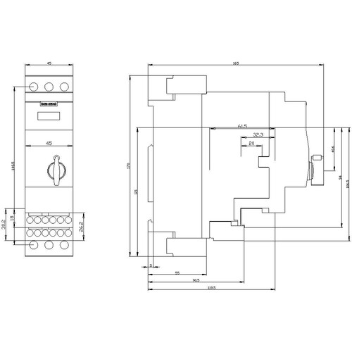 3RA6120-1DB32 SIEMENS Direktstarter 690V SIRIUS 3-12A 24V IP20 BxHxT 45x170x165mm Produktbild Additional View 2 L