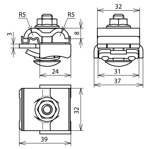 365250 DEHN UNI-Falzklemme NIRO/Al f. Rd 8-10mm Leiter 4-50mm² f.Falze 0,7-8mm Produktbild Additional View 2 L