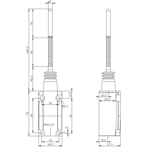 3SE5112-0CR01 Siemens Positionsschalter metall mit Federstab 142,5mm 1S 1Ö Produktbild Additional View 2 L