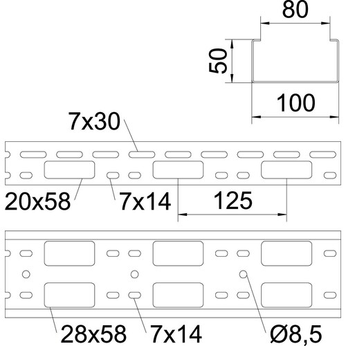 6075231 OBO AZK 100 FS AZ-Kleinkanal gelocht 50x100x3000 Stahl bandverzinkt Produktbild Additional View 1 L