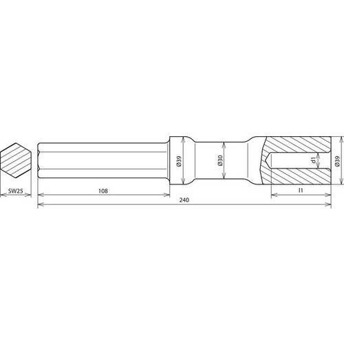 620008 DEHN Hammereinsatz f. TE D 20mm L 240mm f. Atlas Copco sechskant SW25x10 Produktbild Additional View 1 L