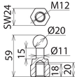 754200 DEHN Kugelfestpunkt D 20mm gerade mit Innengewinde M12 Produktbild Additional View 2 S