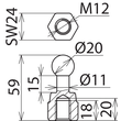 754200 DEHN Kugelfestpunkt D 20mm gerade mit Innengewinde M12 Produktbild Additional View 1 S