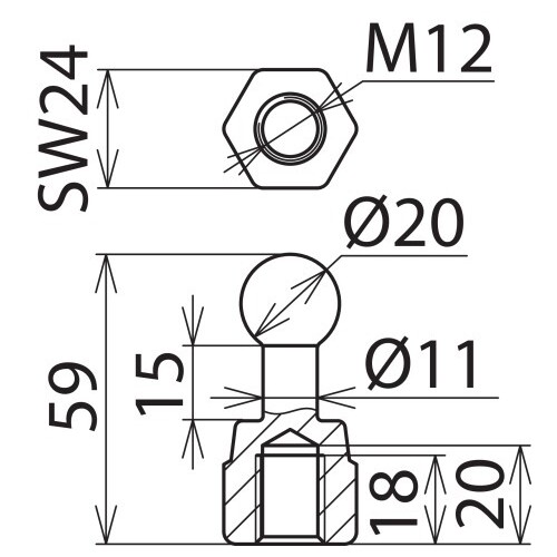 754200 DEHN Kugelfestpunkt D 20mm gerade mit Innengewinde M12 Produktbild Additional View 1 L