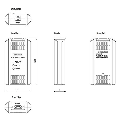 6GK15710BA000AA0 SIEMENS PC-Adapter USB A2 Produktbild Additional View 1 L