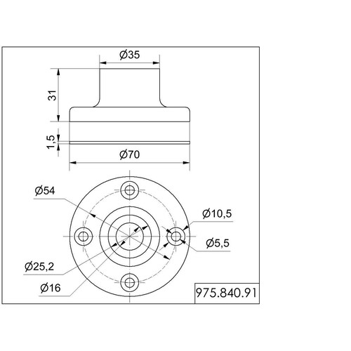 WE97584091 Werma Fuß für Rohr D25mm Metall BK Produktbild Additional View 1 L