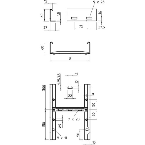 6208506 OBO LG 620 NS 3000FS Kabelleiter gelocht, mit NS-Sprosse 60x2 Produktbild Additional View 1 L