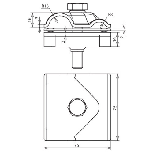 308040 DEHN Maxi-MV-Klemme St/blank f. Rd 8-16 / 15-25mm m. Schraube M12x65mm Produktbild Additional View 2 L