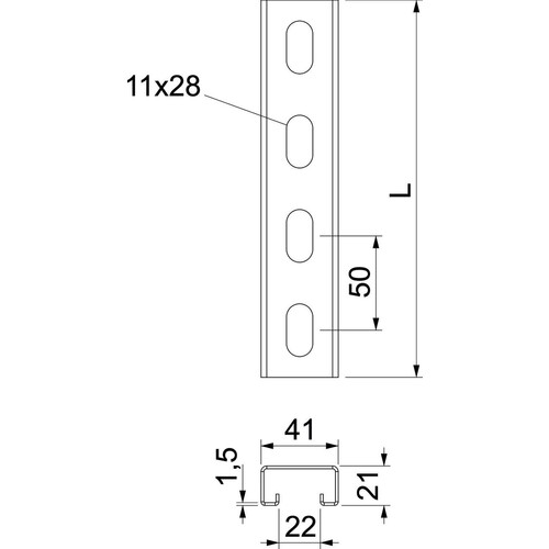 1123672 OBO A8G2 1,5 Ankerschiene gelocht, 10,5x30mm 2000x41x21 Stahl band Produktbild Additional View 1 L