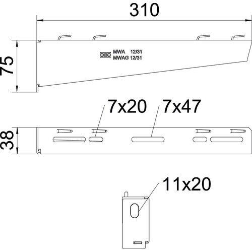 6424616 OBO MWAG 12 31 FS Wand- und Stielausleger für Gitterrinne B310mm Sta Produktbild Additional View 1 L