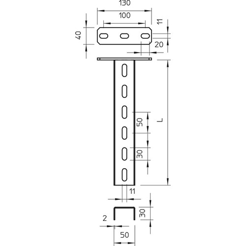 6342355 OBO US 3 K 40 FT Hängestiel mit angeschweißter Kopfplatte 50x30x400 Stah Produktbild Additional View 1 L