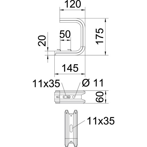 6365906 OBO TPDG 145 FS Wand- und Deckenbügel für Gitterrinne B145mm Stahl Produktbild Additional View 1 L