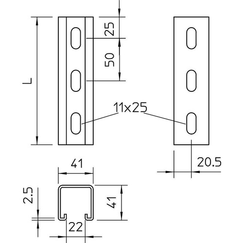 1122483 OBO MS 41 LS 3M FT Profilschiene mit Seitenlochung,Schlitz Produktbild Additional View 1 L