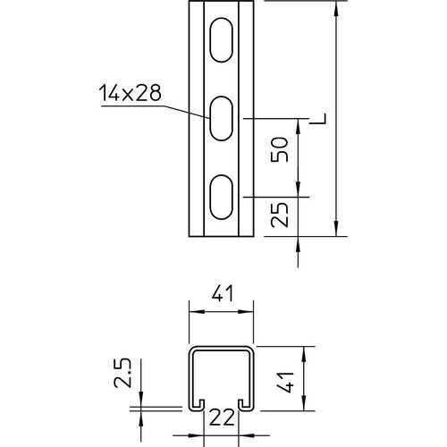 1122912 OBO MS 41 L 6M FS Profilschiene gelocht, Schlitzweite 22mm 6000x41x41 St Produktbild Additional View 1 L