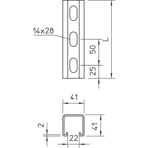 1122972 OBO MS 41 L 3M 2 FS Profilschiene gelocht, Schlitzweite 22mm Produktbild Additional View 1 L