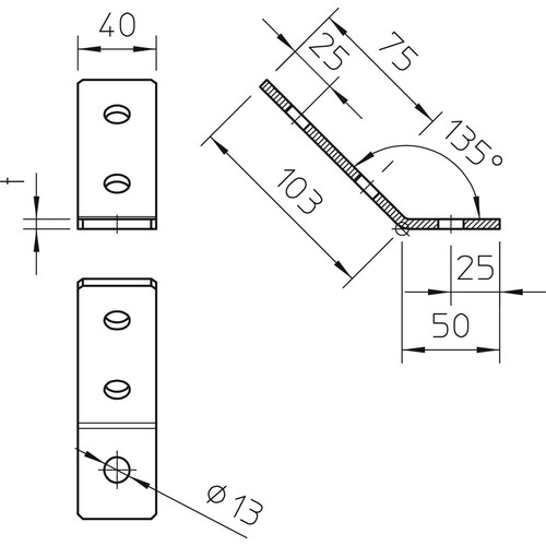 1124667 OBO GMS 3 VW 45 FT Verbindungswinkel 45°, mit 3 Löchern 103 Produktbild Additional View 1 L